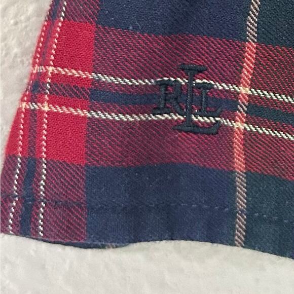 Lauren Ralph Lauren plaid button up ruffle front cotton academia preppy fall M - Picture 3 of 13